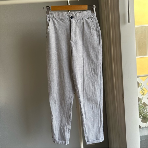 Pull&Bear Blue and White Stripes 100% Cotton High Rise Cigarette Pants Trousers - Picture 3 of 9